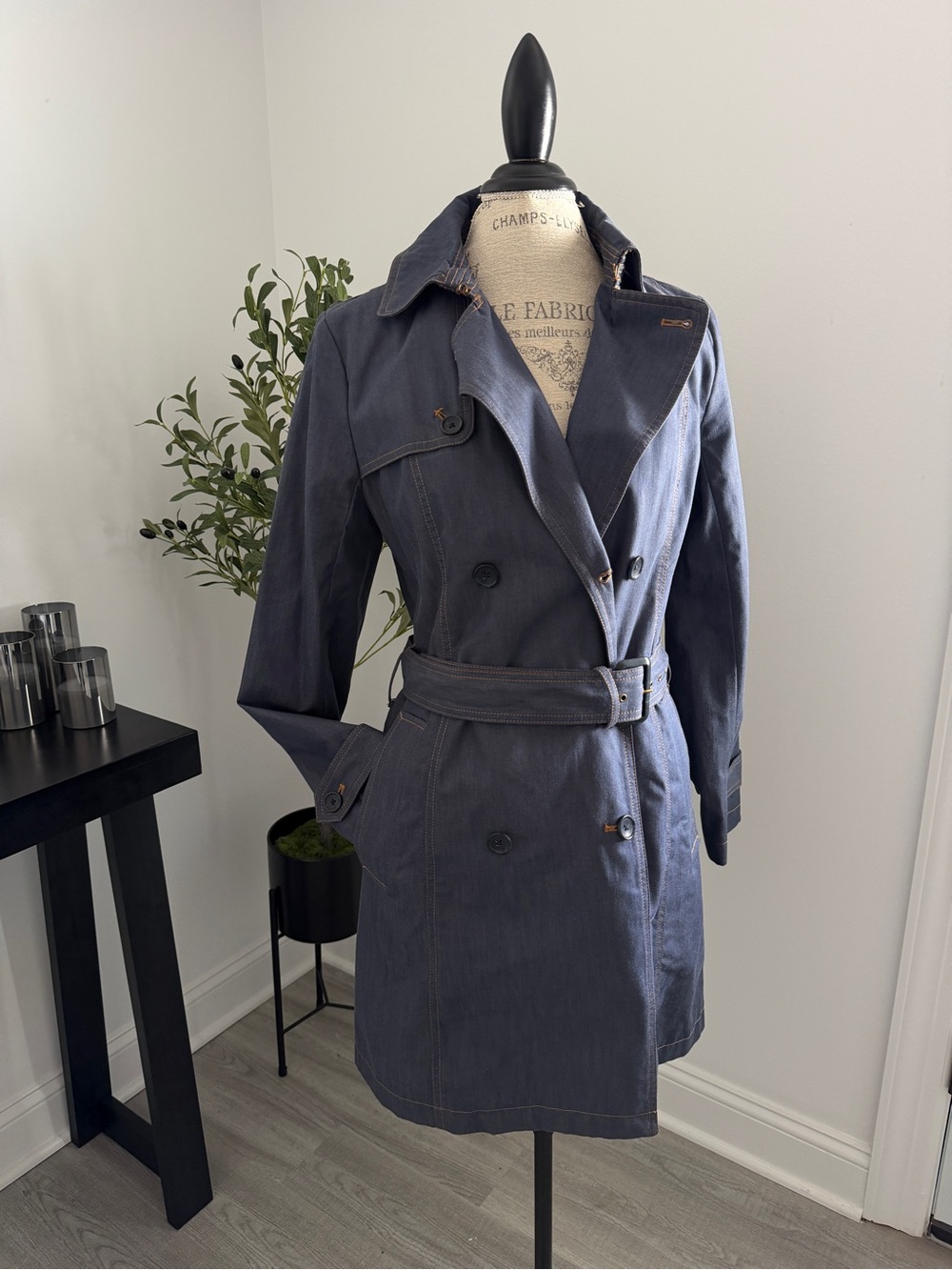 Banana Republic Slate Blue Double-Breasted Trench Coat
